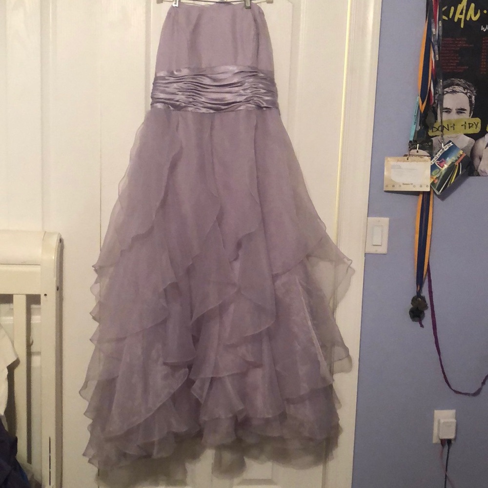 Light purple prom dress with ruffles